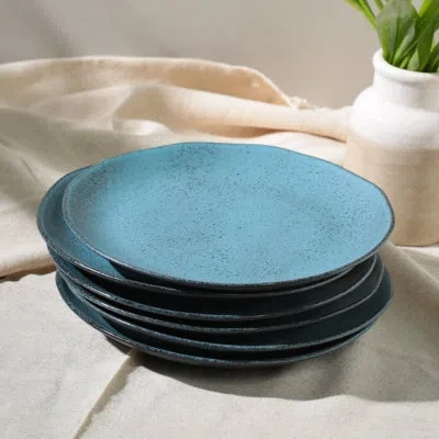 Porto Brasil Organic Petroleum Dinner Plate, Stoneware In Blue