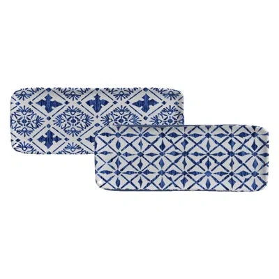 Porto Brasil Rectangular Platter Medium 12.99 X 5.12" Set Of 2 Designs Maya In Ivory
