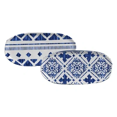 Porto Brasil Shallow Oval Platter Small 9.06 X 4.33" Set Of 2 Designs Maya In Ivory