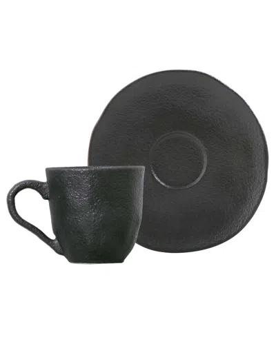 Porto Brasil Stoneware Coffee Cup And Saucer Set, Service For 6 In Matte Black