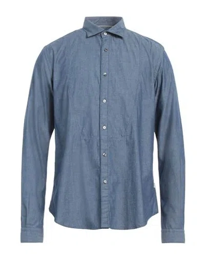 Portofiori Man Denim Shirt Blue Size 17 Cotton