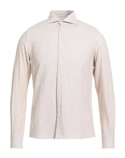 Portofiori Man Shirt Beige Size Xxl Cotton, Wool In Sand