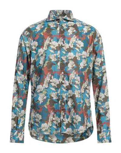 Portofiori Man Shirt Blue Size 16 Linen, Cotton