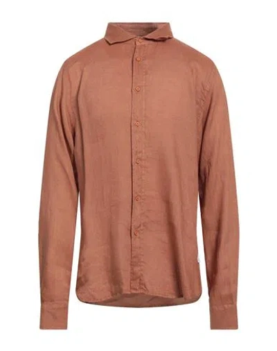 Portofiori Man Shirt Tan Size 17 Linen In Brown