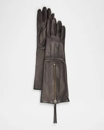 Portolano 8 Btn Nappa Leather Glove With Zipper Detail Silk Lining In Black