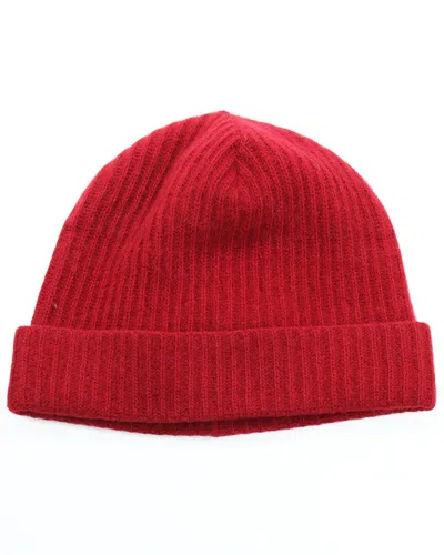 Portolano All Over Full Needle Rib & Folded Cuff Cashmere Beanie In Red