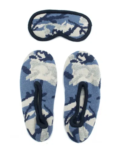 Portolano Ballerina Slippers And Eyemask In Camouflage Design In Blue