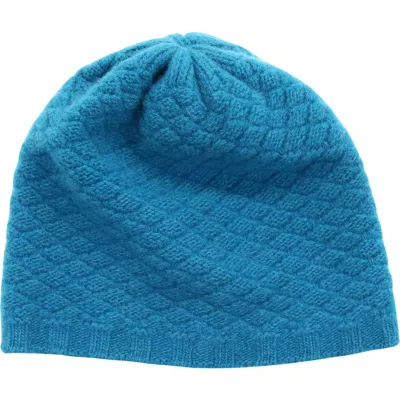Portolano Basketweave Stitch Cashmere Beanie In Blue
