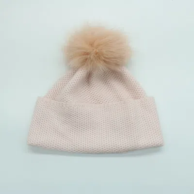 Portolano Beanie Hat With Fur Pom In Beige