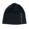 Portolano Beanie Hat With Leather Buttons In Black