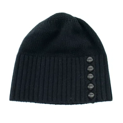Portolano Beanie Hat With Leather Buttons In Black
