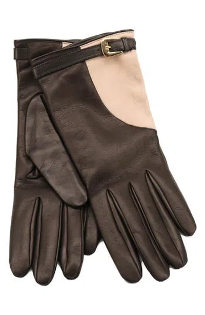 Portolano Belted Colorblock Leather Gloves In Brown