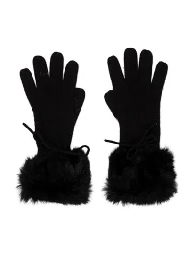 Pre-owned Portolano Black Cashmere Fur Trim Winter Gloves
