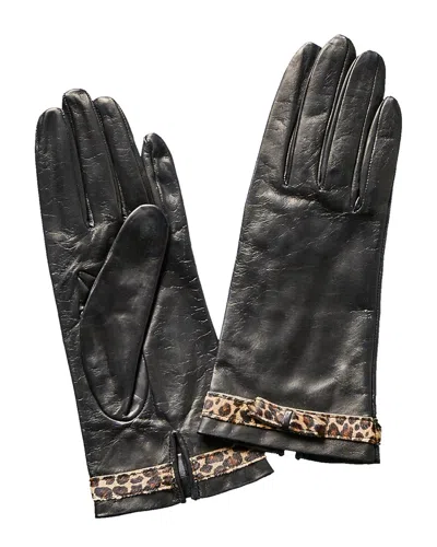 Portolano Black Silk-lined Leather Gloves In Multi