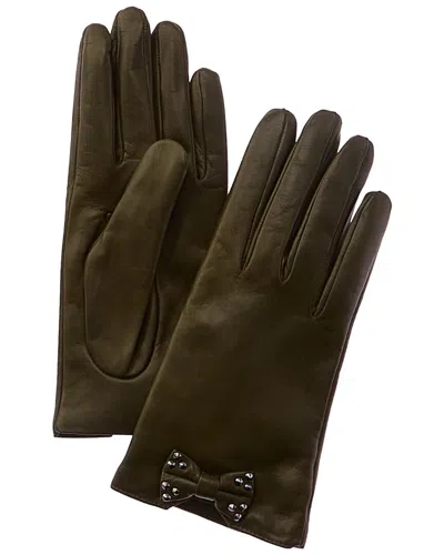 Portolano Bow & Studs Leather Gloves In Green