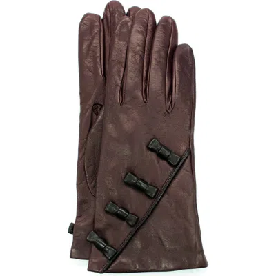 Portolano Bow Leather Gloves In Brown