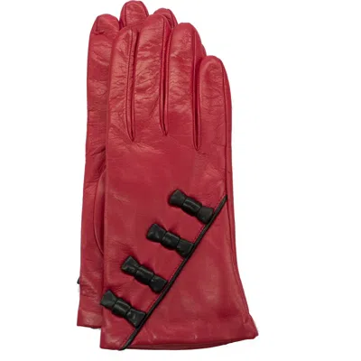 Portolano Bow Leather Gloves In Red