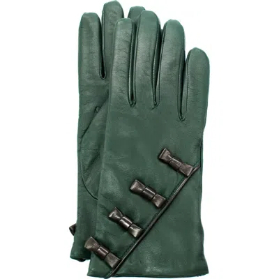 Portolano Bow Leather Gloves In Green