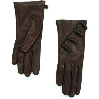 Portolano Bow Leather Gloves In Brown
