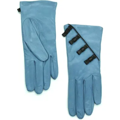 Portolano Bow Leather Gloves In Blue