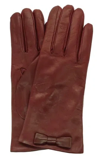 Portolano Bow Leather Gloves In Brown