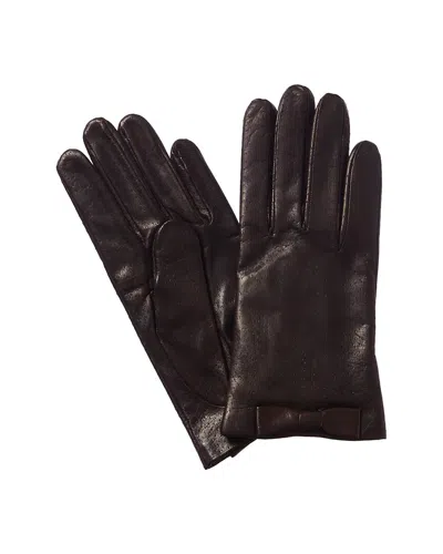 Portolano Bow Leather Gloves In Brown