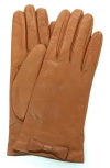 Portolano Bow Leather Gloves In Brown