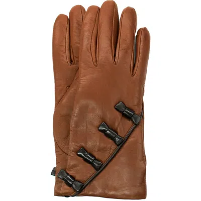 Portolano Bow Leather Gloves In Brown