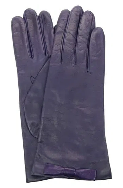 Portolano Bow Leather Gloves In Purple