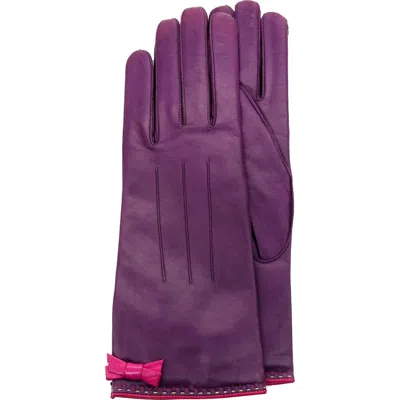 Portolano Bow Leather Gloves In Purple
