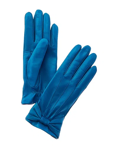Portolano Bow Silk-lined Leather Gloves In Blue