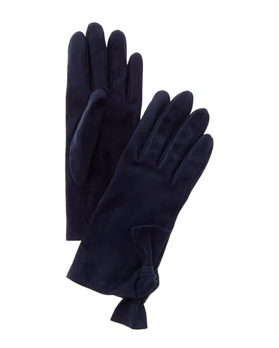 Portolano Bow Silk-lined Suede Gloves In Blue