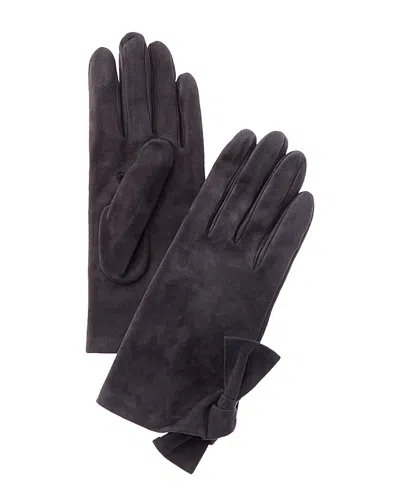 Portolano Bow Silk-lined Suede Gloves In Grey