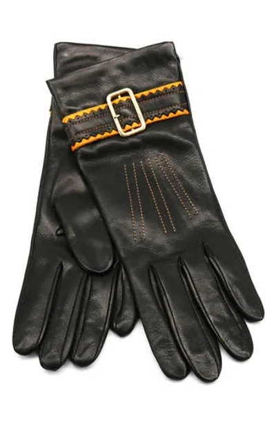 Portolano Buckle Leather Gloves In Black