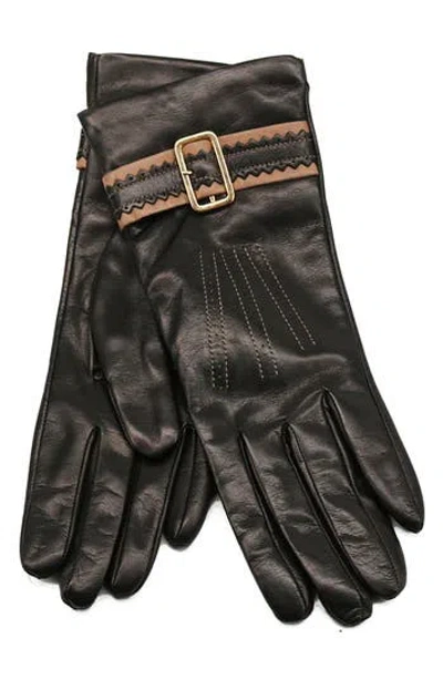 Portolano Buckle Leather Gloves In Black