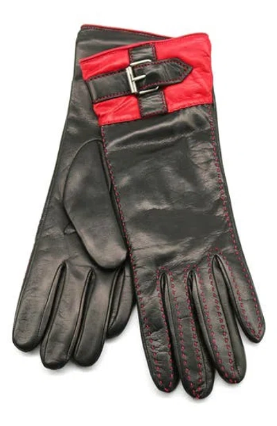 Portolano Buckle Leather Gloves In Black