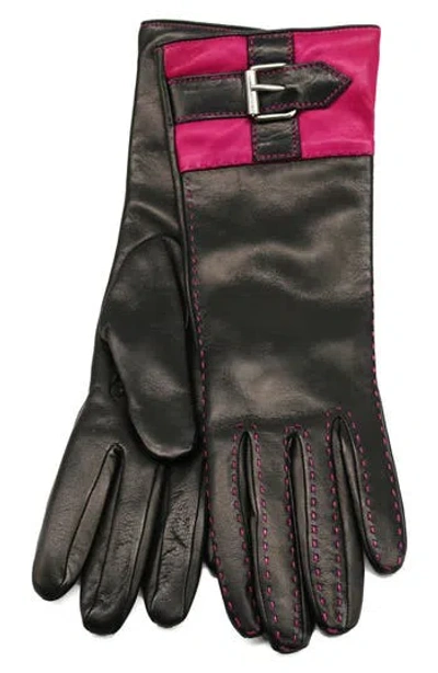 Portolano Buckle Leather Gloves In Black