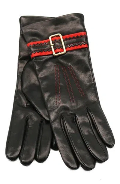 Portolano Buckle Leather Gloves In Black