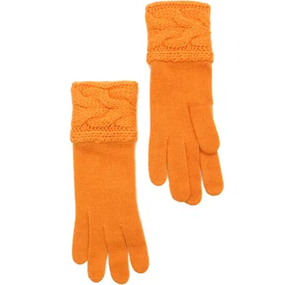 Portolano Cable Knit Lambswool Blend Gloves In Mandarine