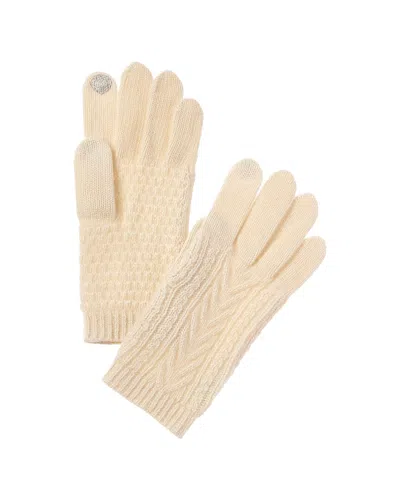 Portolano Cable Stitched Cashmere Tech Gloves In White