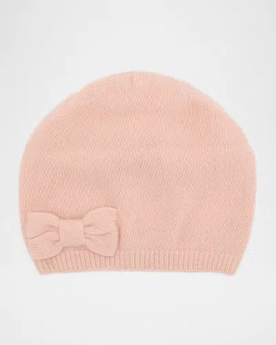 Portolano Cashmere Beanie W/ Bow In Pink