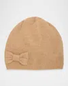 Shop Portolano Cashmere Beanie W/ Bow In Cammello