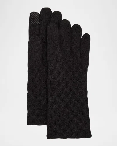Portolano Cashmere Blend Basketweave Gloves In Black