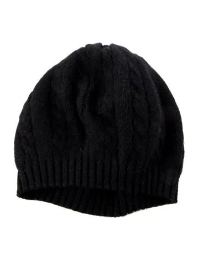 Pre-owned Portolano Cashmere Cable Knit Beanie In Black