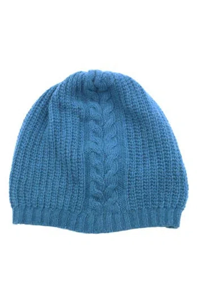 Portolano Cashmere Cable Knit Beanie In Blue