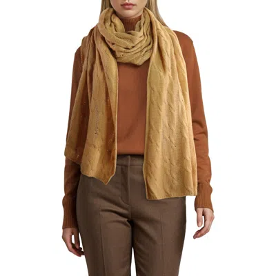 Portolano Cashmere Cable Knit Scarf In Brown