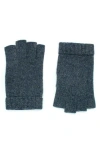Portolano Cashmere Fingerless Gloves In Medium Grey/palace Blue