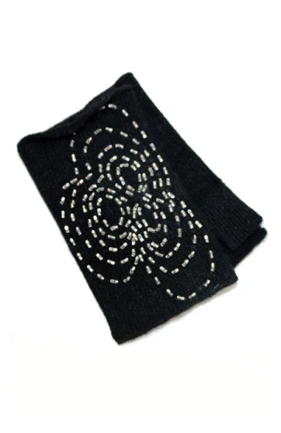 Portolano Cashmere Fingerless Gloves With Beads In Black