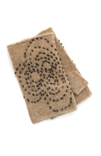 Portolano Cashmere Fingerless Gloves With Beads In Neutral