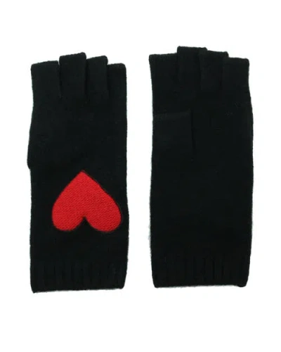 Portolano Cashmere Fingerless Gloves With Heart Patch In Black